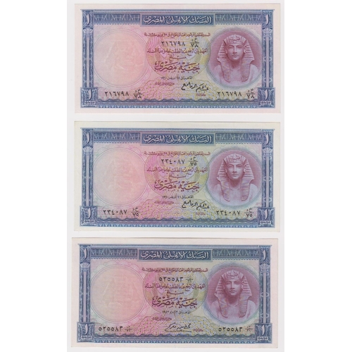 582 - Egypt (3), 1 Pound dated 1952 signed Mohamed Amin Fekry (TBB B130a, Pick30), 1 Pound (2) dated 1960 ... 