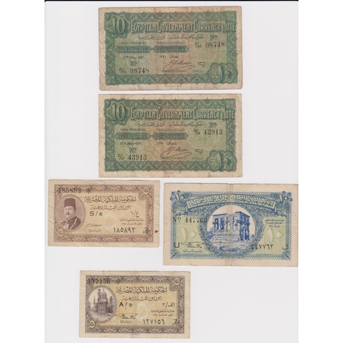 584 - Egypt (5), 10 Piastres dated 27th May 1917 (2), 10 Piastres Law 1940, 5 Piastres (2) Law of 1940, ci... 