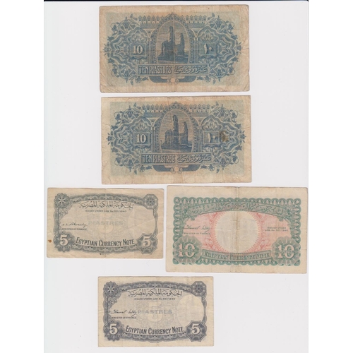 584 - Egypt (5), 10 Piastres dated 27th May 1917 (2), 10 Piastres Law 1940, 5 Piastres (2) Law of 1940, ci... 