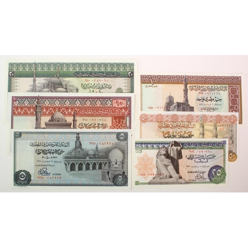 586 - Egypt (6), 20 Pounds 1976, 10 Pounds 1978, 5 Pounds 1978, 1 Pound 1977, 50 Piastres 1978 and 25 Pias... 