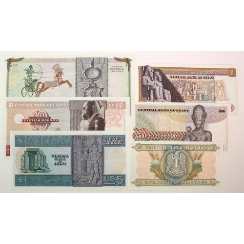 586 - Egypt (6), 20 Pounds 1976, 10 Pounds 1978, 5 Pounds 1978, 1 Pound 1977, 50 Piastres 1978 and 25 Pias... 