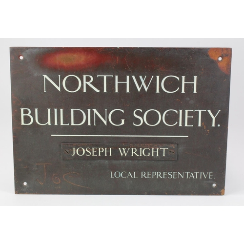 63 - Northwich Building Society heavy brass sign showing Joseph Wright Local Represetative, some scuffs a... 