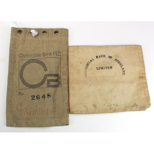 78 - Scotland, large cloth/canvas cash bags (2), Commercial Bank of Scotland Limited & Clydesdale Bank pl... 