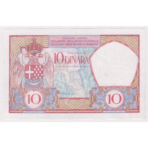 924 - Yugoslavia 10 Dinara dated 26th May 1926, very rare SPECIMEN note, serial 0000000 (Pick25s) cleaned ... 