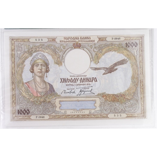 930 - Yugoslavia 1000 Dinara dated 1st December 1931, serial P.0646 535 (Pick29) in PMG holder graded 65 E... 