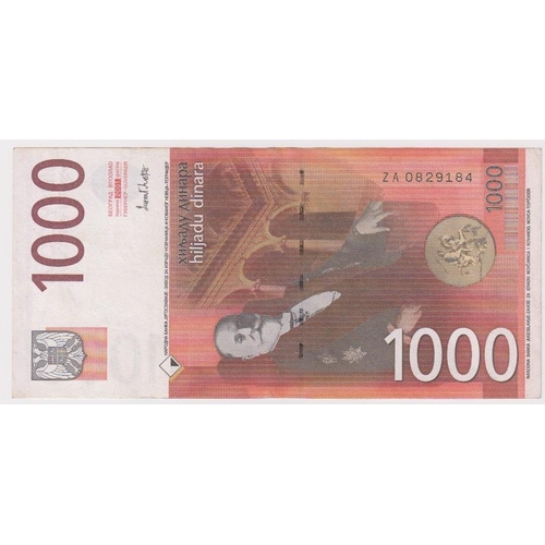 931 - Yugoslavia 1000 Dinara dated 2001, rarer REPLACEMENT note 'ZA' prefix, serial ZA 0829184 (Pick158r) ... 