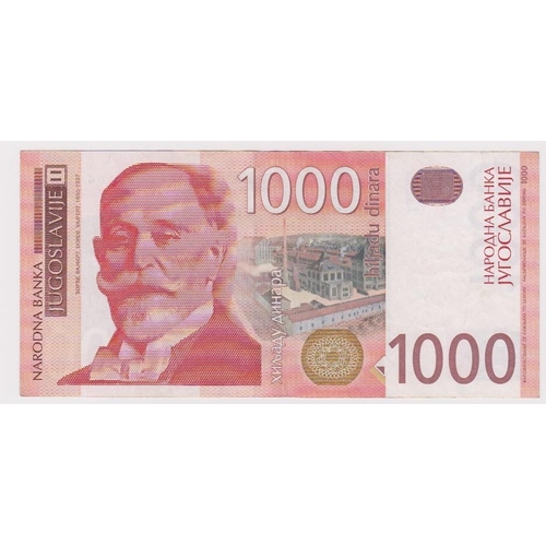 931 - Yugoslavia 1000 Dinara dated 2001, rarer REPLACEMENT note 'ZA' prefix, serial ZA 0829184 (Pick158r) ... 