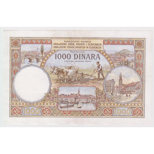 932 - Yugoslavia 1000 Dinara dated 30th November 1920, serial J.386 775 (Pick24) split in watermark area, ... 