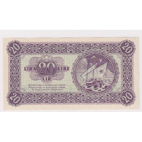 933 - Yugoslavia 20 Lir Lire dated 1945, State Bank for Istria, Fiume and Slovene Coastal Area, without se... 