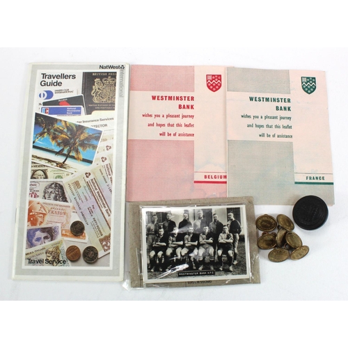 94 - Westminster Bank sundries, Buttons (7) plus a larger City of Westminster button, Ardath Tobacco Co. ... 