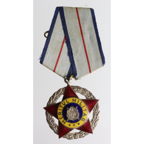 1002 - Romania, Military Merit medal 1950s, EF with ribbon bar.