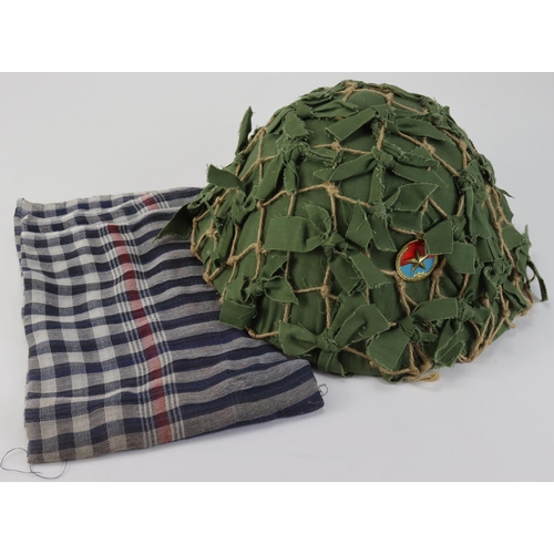 1058 - Vietnam Era Vietcong Fibre Helmet and Scarf.