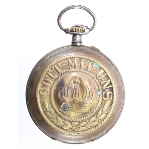 1089 - WW1 Imperial German Soldiers Pocket Watch (not working), with a German Army belt buckle centre soldi... 