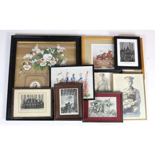 1098 - WW1 military glazed and framed prints photographs etc.  (Qty)