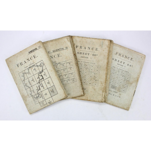 1102 - WW1 Ordnance Survey linen Maps. France 1915/1917. (4) Amiens, St Quentin (1-100,000 scale). Roye & H... 