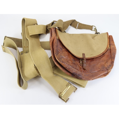 1105 - WW1 period officers canvas and leather haversack with accompanying strap. 1916 dated webbing belt. P... 