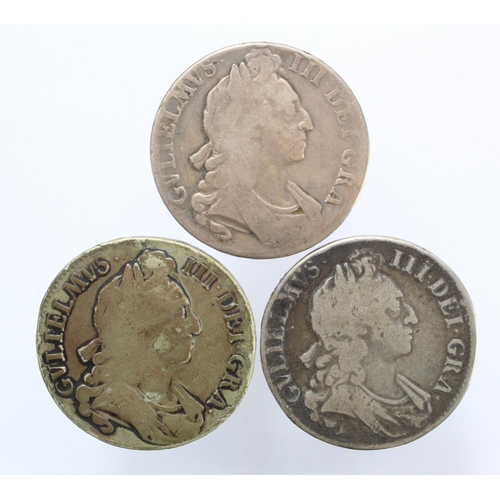 1221 - Crowns (3) All William III 1696 VG, 1696 Fair & 169? Fair