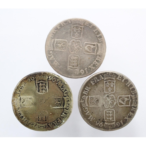 1221 - Crowns (3) All William III 1696 VG, 1696 Fair & 169? Fair