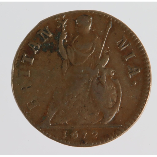 1228 - Farthing 1672 VF, large surface flaw obverse.