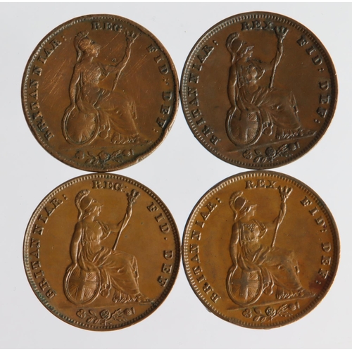 1246 - Farthings (4): 1835 nEF, ditto aEF edge knocks, 1839 EF, and 1856 R/E in VICTORIA cleaned GF