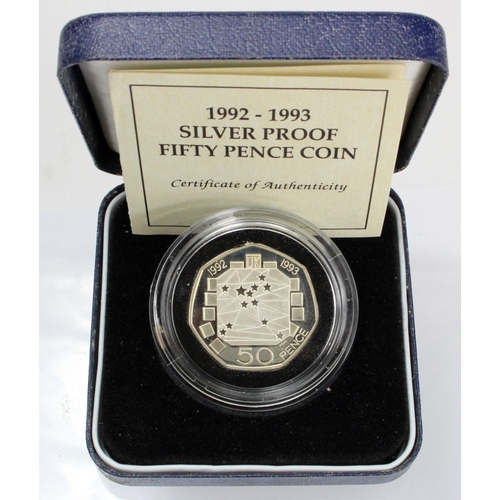 1247 - Fifty Pence 1992/3 (scarce) Silver proof FDC boxed with certificate