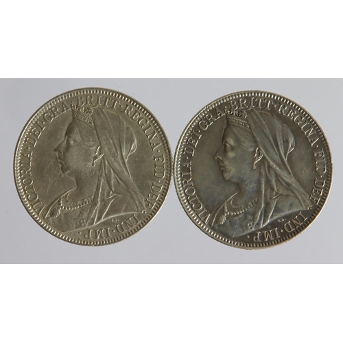 1259 - Florins (2) Queen Victoria veiled head: 1897 polished GVF, and 1901 GVF