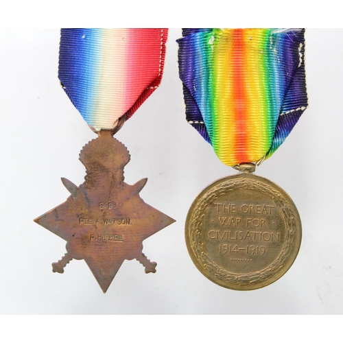 128 - 1914 Star and Victory Medal to 8083 Pte A Watson R.Highrs (Victory named 8083 A.Cpl A E Watson R.Hig... 