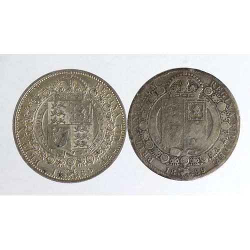 1298 - Halfcrowns (2) Queen Victoria Jubilee head 1889 varieties: Davies 644 (2B) Rare GVF, and Davies unli... 