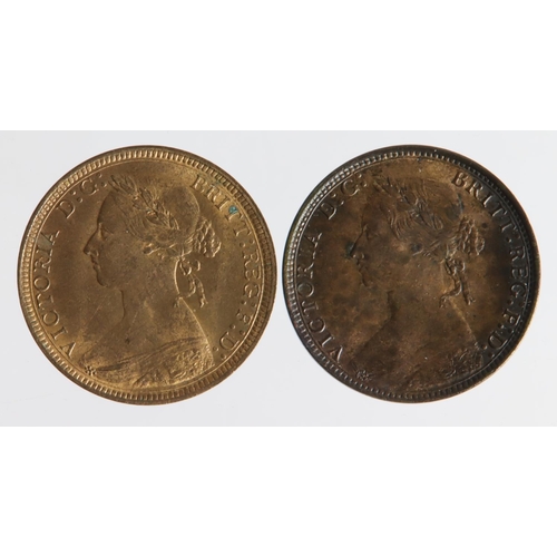 1300 - Halfpennies (2) Queen Victoria 'bun head' bronze: 1875H nEF, and 1887 lustrous GEF