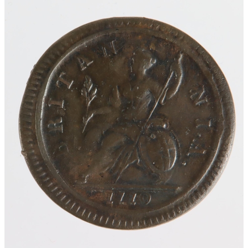 1307 - Halfpenny 1719, second issue, S.3660, GVF, scratched.