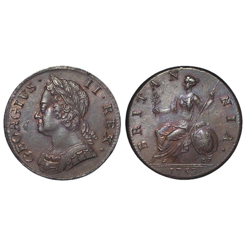 1310 - Halfpenny 1753, S.3719, EF trace lustre, die flaw obverse left field.