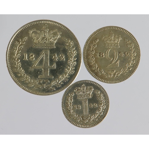 1322 - Maundy (partial) Set 1842: 1d, 2d and 4d, lightly cleaned GEF