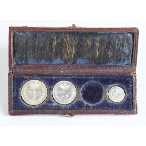 1323 - Maundy (partial) Set 1858: 1d, 3d and 4d, with a contemporary undated case. The coins lightly cleane... 