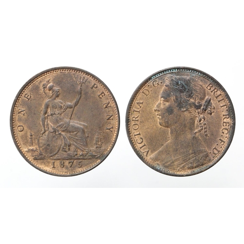 1361 - Pennies (2) Queen Victoria 'bun head' bronze 1875 and 1876H, EF with lustre, a few spots.