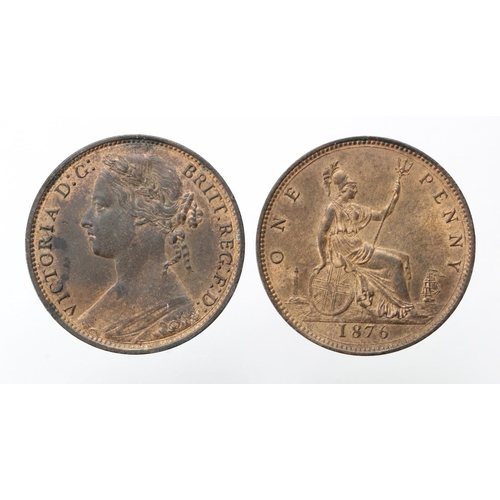 1361 - Pennies (2) Queen Victoria 'bun head' bronze 1875 and 1876H, EF with lustre, a few spots.