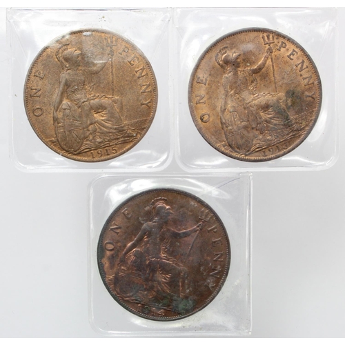 1367 - Pennies (3) 1913, 1914 & 1915. GEF with lustre