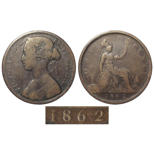 1384 - Penny 1862 8 over 6, Freeman 39A-R18 (6 to 15 examples). John Jerrams of Satin Coins knew of just 7 ... 