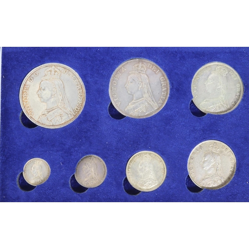 1409 - Queen Victoria Silver Coins Set 1887 (7 coins) Crown to Threepence including garter 6d, GVF to AU in... 