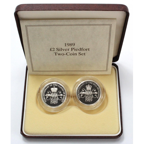 1412 - Royal Mint: 1989 £2 Silver Piedfort Two-Coin Set, Bill & Claim of Right, FDC cased with cert.