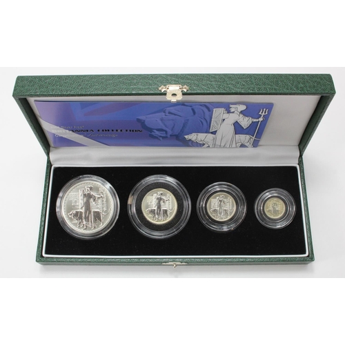 1413 - Royal Mint: 2001 Silver Proof Britannia Collection (4 coins) FDC, a little toning, cased with cert.