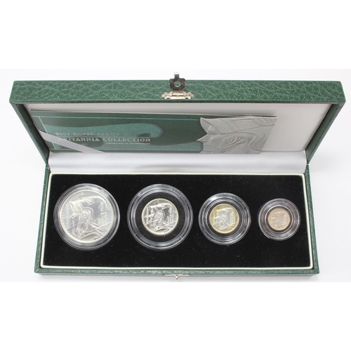 1414 - Royal Mint: 2003 Silver Proof Britannia Collection (4 coins) FDC, a little toning, cased with cert.