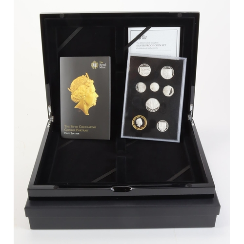 1418 - Royal Mint: The 2015 (Fifth Circulating Portrait) UK Silver Proof Coin Set, FDC in plush case with c... 