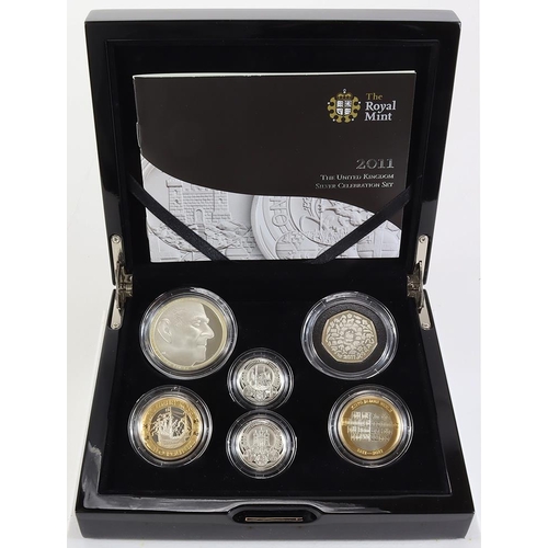 1422 - Royal Mint: The UK Silver Celebration Set 2011 (6) silver proof coins: Edinburgh £1, Cardiff £1, Mar... 