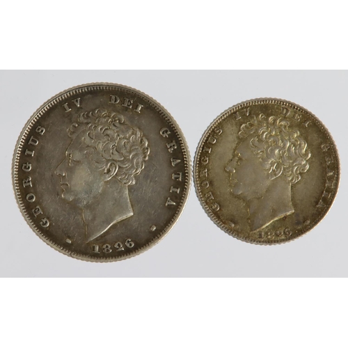 1445 - Shilling 1826 GVF, and Sixpence 1826 EF