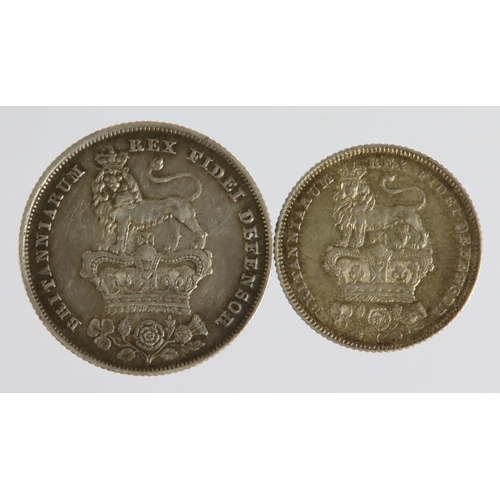 1445 - Shilling 1826 GVF, and Sixpence 1826 EF