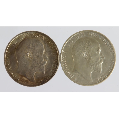 1467 - Shillings (2) Edward VII: 1902 matte proof GEF light hairlines, and 1902 currency issue, lightly ton... 