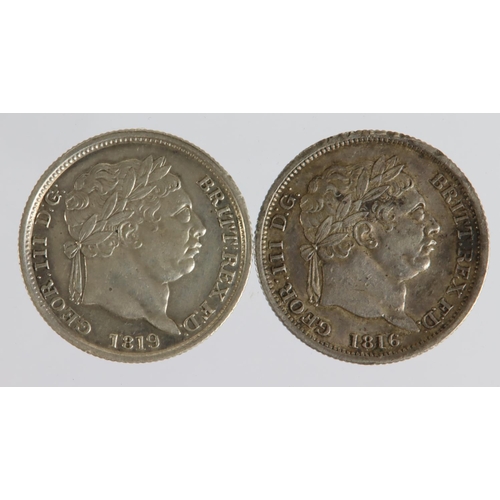 1468 - Shillings (2) George III: 1816 nEF large edge knock, and 1819 EF