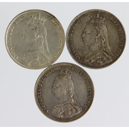 1470 - Shillings (3) Queen Victoria Jubilee head: 1888 GVF, 1889 cleaned VF/GVF, and 1890 VF