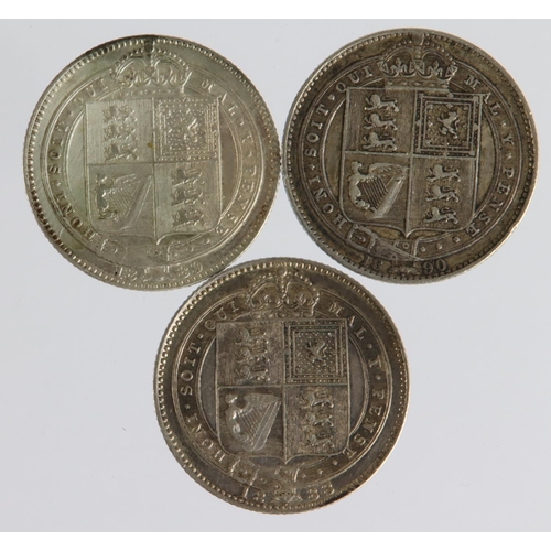 1470 - Shillings (3) Queen Victoria Jubilee head: 1888 GVF, 1889 cleaned VF/GVF, and 1890 VF