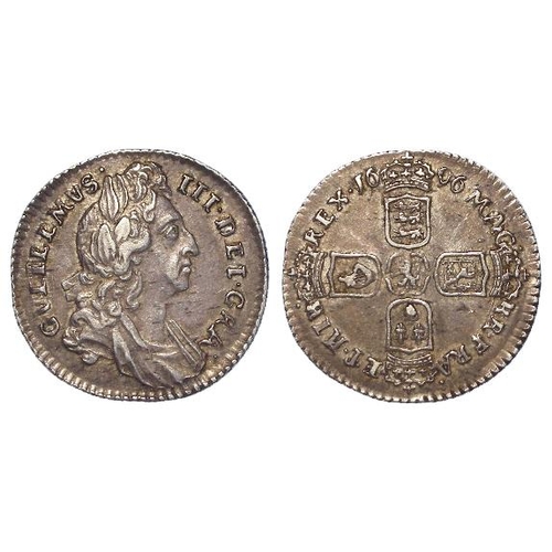 1474 - Sixpence 1696, unlisted variety of S.3520: F/P in FRA. No specimen in the Bole collection. GVF